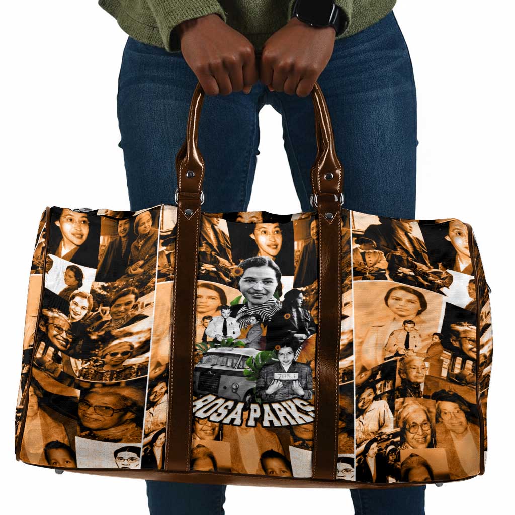 Rosa Parks Travel Bag Sepia Collage Design Civil Rights Icon I Believe There Is Only One Race Quote - African Pride