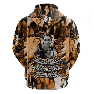 Rosa Parks Zip Hoodie Sepia Collage Design Civil Rights Icon I Believe There Is Only One Race Quote - African Pride