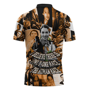 Rosa Parks Zipper Polo Shirt Sepia Collage Design Civil Rights Icon I Believe There Is Only One Race Quote - African Pride