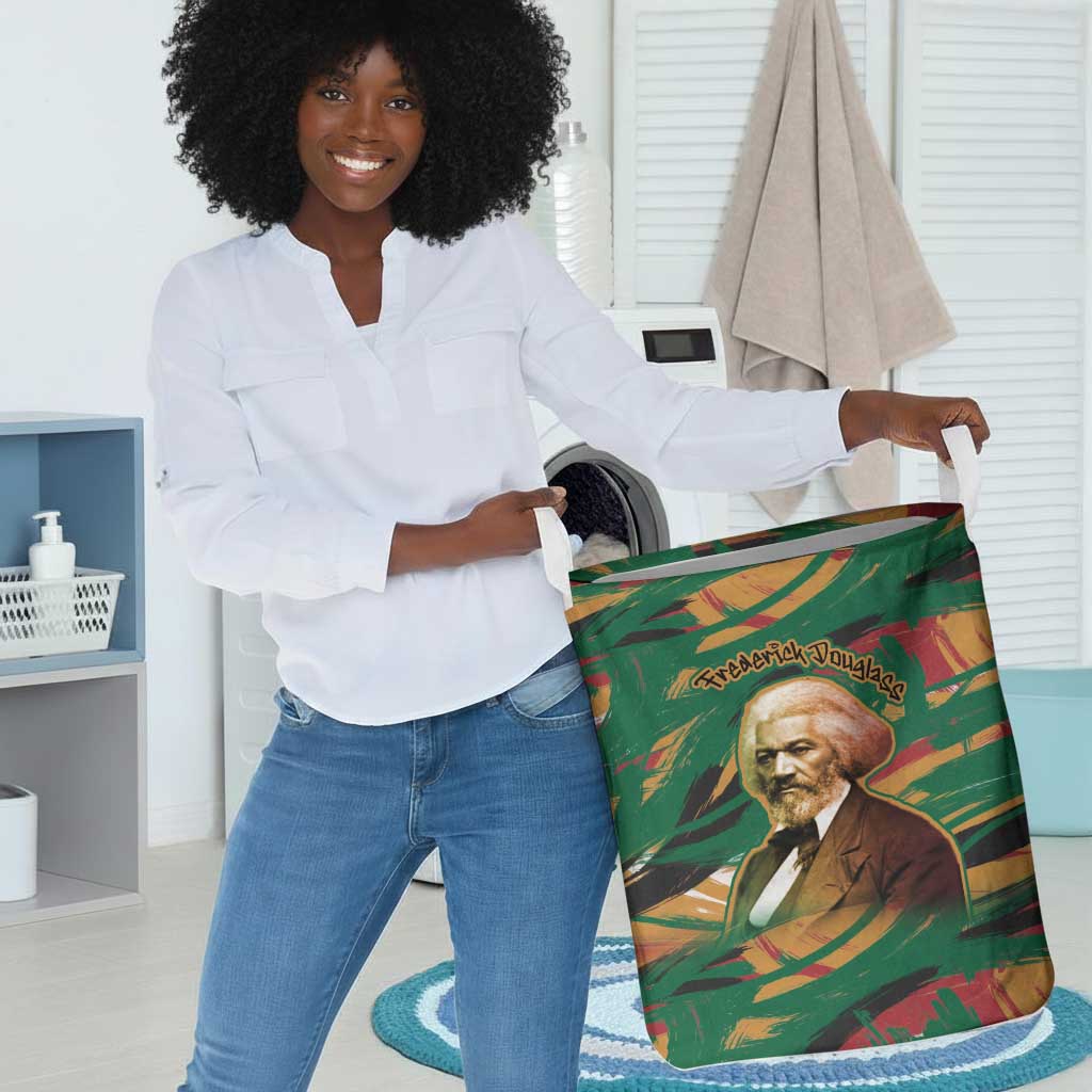 Frederick Douglass Laundry Basket Green Abstract Design Civil Rights Leader Quote on Race and Humanity - African Pride