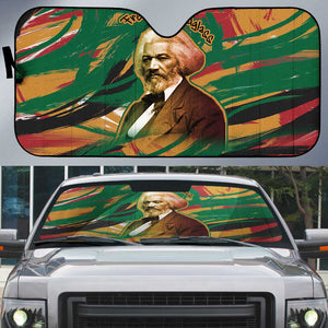 Frederick Douglass Auto Sun Shade Green Abstract Design Civil Rights Leader Quote on Race and Humanity - African Pride
