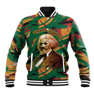 Frederick Douglass Baseball Jacket Green Abstract Design Civil Rights Leader Quote on Race and Humanity - African Pride