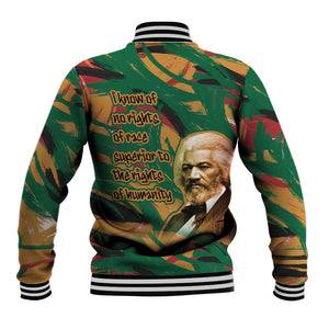 Frederick Douglass Baseball Jacket Green Abstract Design Civil Rights Leader Quote on Race and Humanity - African Pride