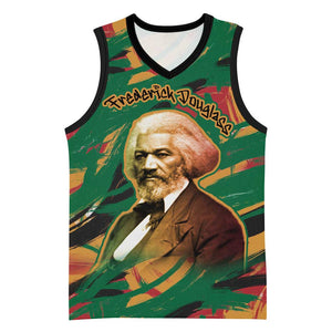 Frederick Douglass Basketball Jersey Green Abstract Design Civil Rights Leader Quote on Race and Humanity - African Pride