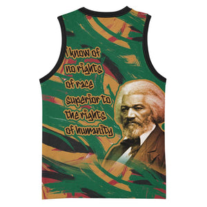 Frederick Douglass Basketball Jersey Green Abstract Design Civil Rights Leader Quote on Race and Humanity - African Pride