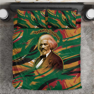 Frederick Douglass Bedding Set Green Abstract Design Civil Rights Leader Quote on Race and Humanity - African Pride