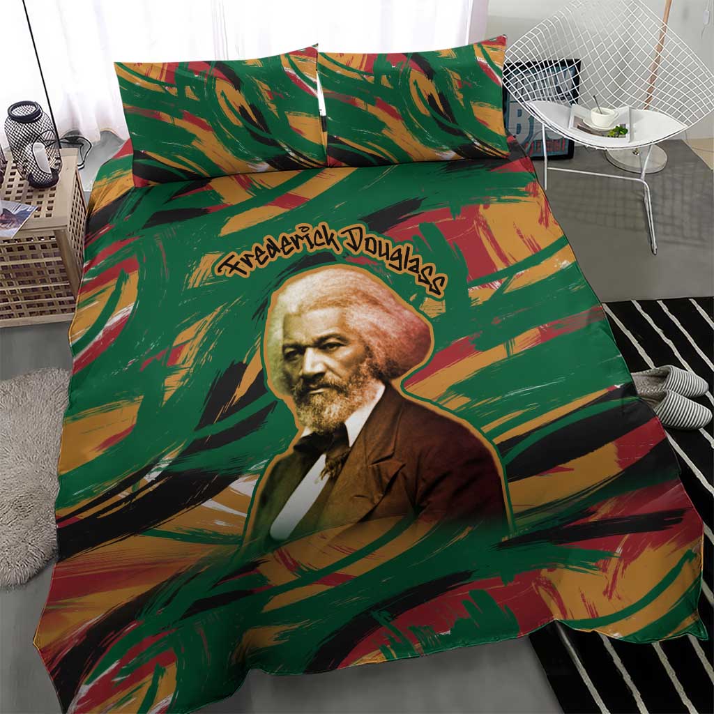 Frederick Douglass Bedding Set Green Abstract Design Civil Rights Leader Quote on Race and Humanity - African Pride