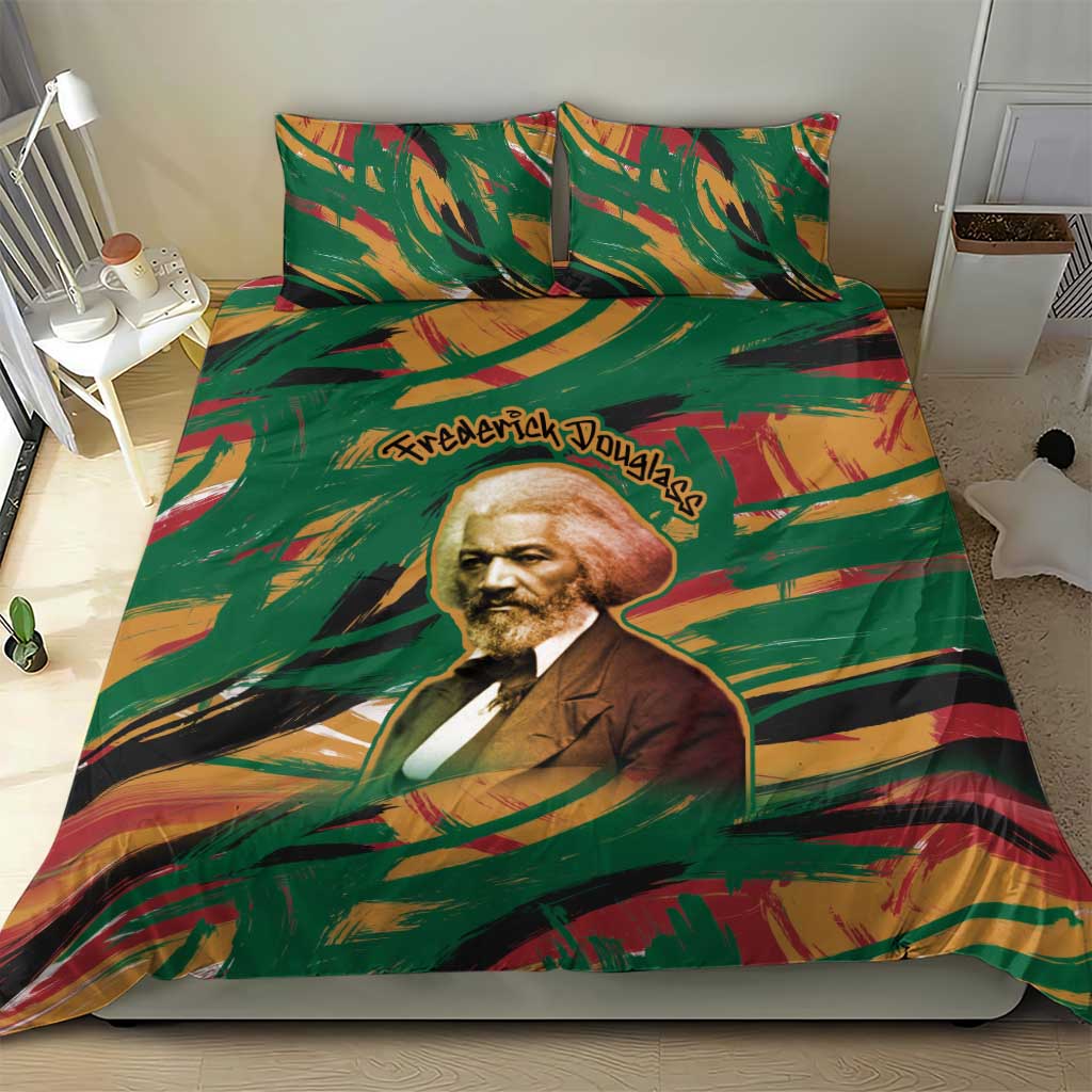 Frederick Douglass Bedding Set Green Abstract Design Civil Rights Leader Quote on Race and Humanity - African Pride