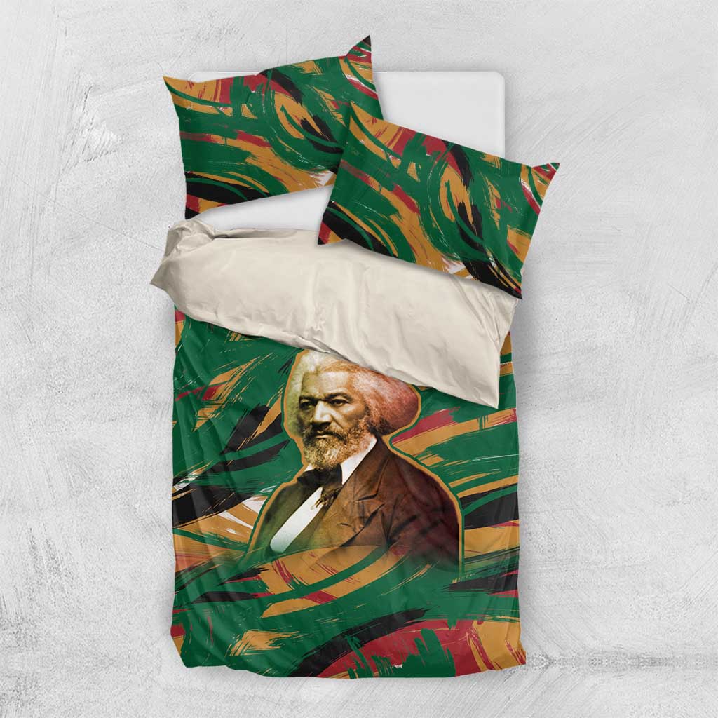 Frederick Douglass Bedding Set Green Abstract Design Civil Rights Leader Quote on Race and Humanity - African Pride