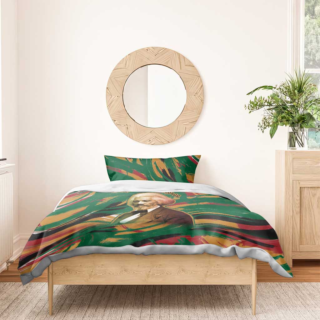 Frederick Douglass Bedding Set Green Abstract Design Civil Rights Leader Quote on Race and Humanity - African Pride