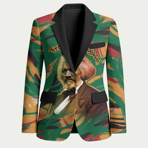 Frederick Douglass Blazer Green Abstract Design Civil Rights Leader Quote on Race and Humanity - African Pride