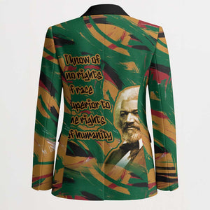 Frederick Douglass Blazer Green Abstract Design Civil Rights Leader Quote on Race and Humanity - African Pride