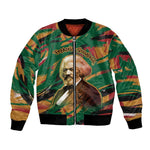 Frederick Douglass Bomber Jacket Green Abstract Design Civil Rights Leader Quote on Race and Humanity - African Pride