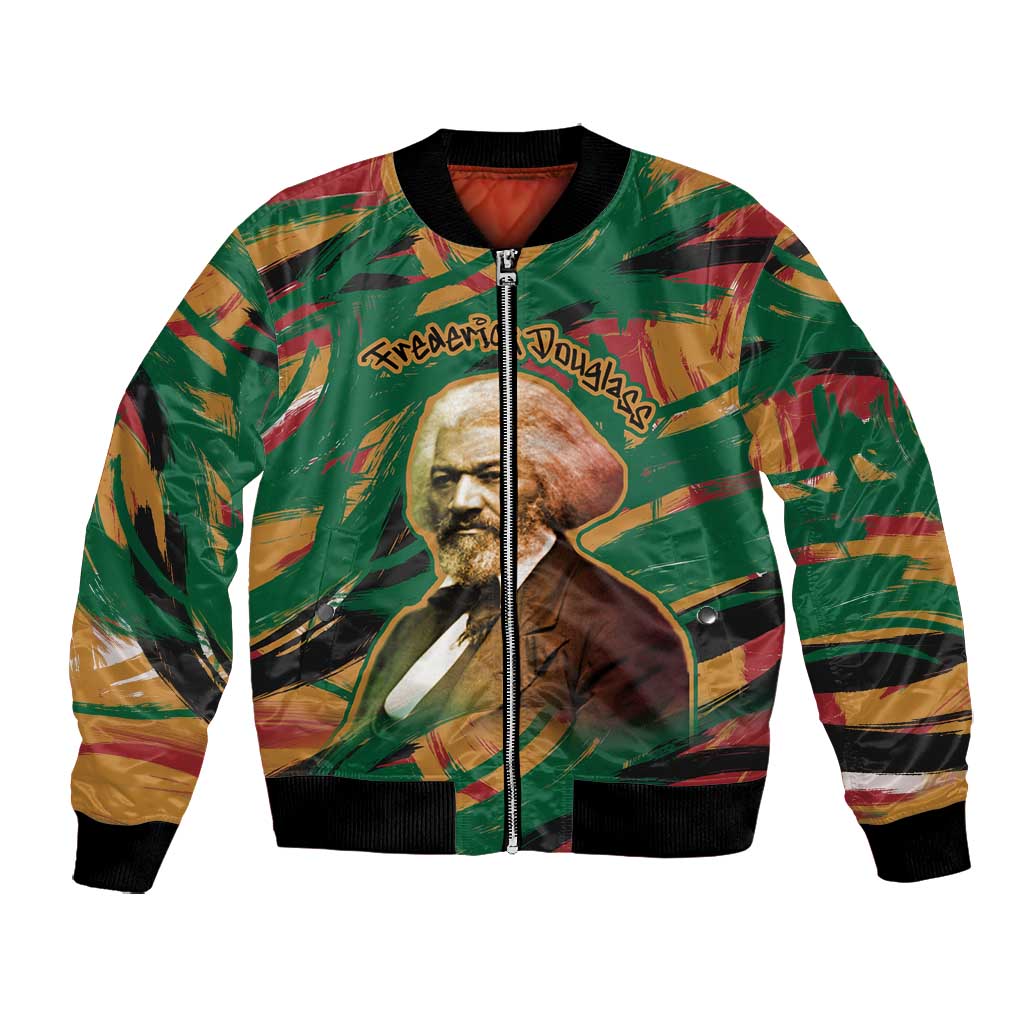 Frederick Douglass Bomber Jacket Green Abstract Design Civil Rights Leader Quote on Race and Humanity - African Pride