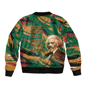 Frederick Douglass Bomber Jacket Green Abstract Design Civil Rights Leader Quote on Race and Humanity - African Pride