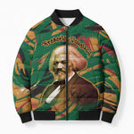 Frederick Douglass Bomber Puffer Jacket Green Abstract Design Civil Rights Leader Quote on Race and Humanity - African Pride