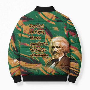Frederick Douglass Bomber Puffer Jacket Green Abstract Design Civil Rights Leader Quote on Race and Humanity - African Pride
