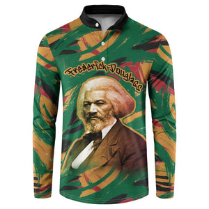 Frederick Douglass Button Sweatshirt Green Abstract Design Civil Rights Leader Quote on Race and Humanity