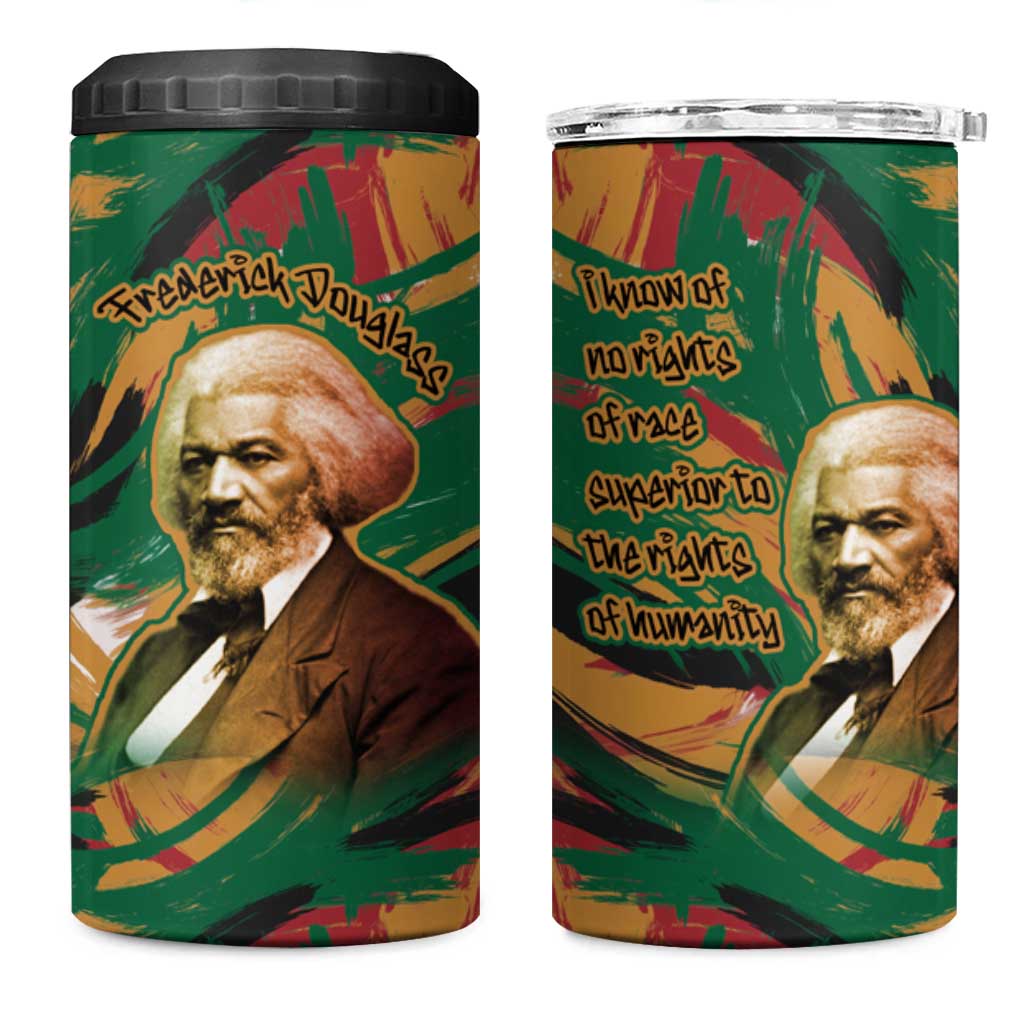 Frederick Douglass 4 in 1 Can Cooler Tumbler Green Abstract Design Civil Rights Leader Quote on Race and Humanity - African Pride