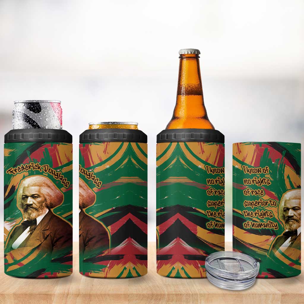 Frederick Douglass 4 in 1 Can Cooler Tumbler Green Abstract Design Civil Rights Leader Quote on Race and Humanity - African Pride