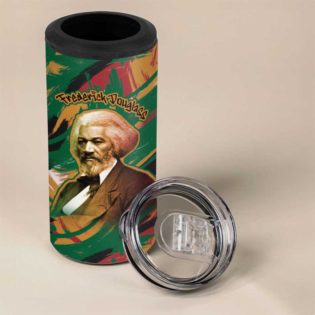 Frederick Douglass 4 in 1 Can Cooler Tumbler Green Abstract Design Civil Rights Leader Quote on Race and Humanity - African Pride