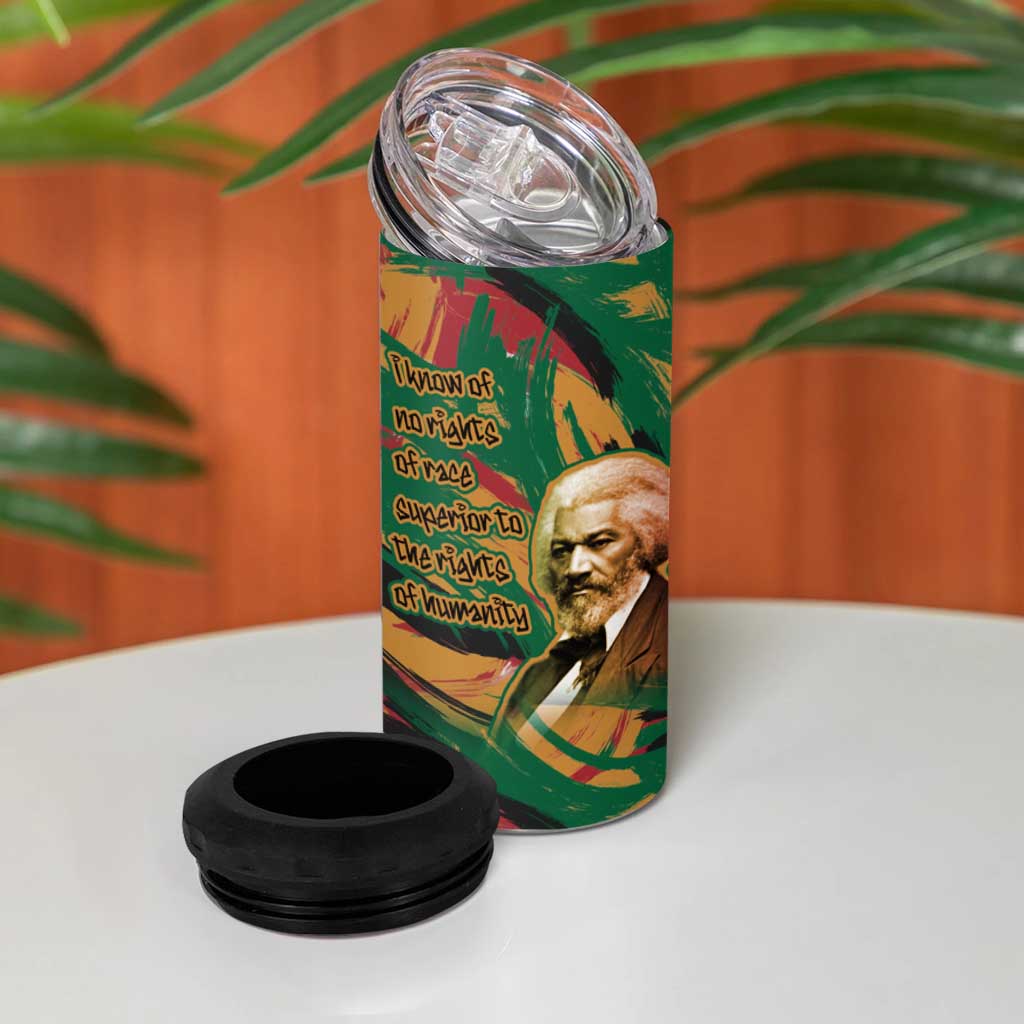 Frederick Douglass 4 in 1 Can Cooler Tumbler Green Abstract Design Civil Rights Leader Quote on Race and Humanity - African Pride