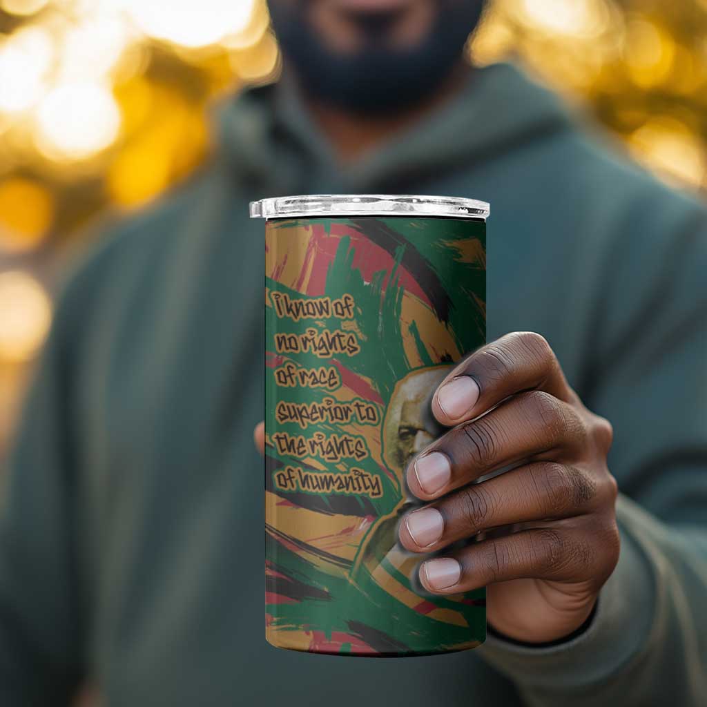 Frederick Douglass 4 in 1 Can Cooler Tumbler Green Abstract Design Civil Rights Leader Quote on Race and Humanity - African Pride