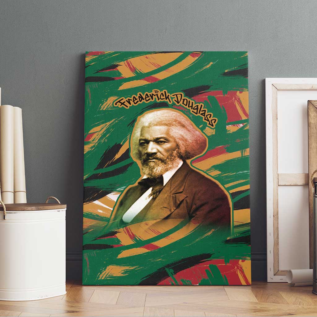 Frederick Douglass Canvas Wall Art Green Abstract Design Civil Rights Leader Quote on Race and Humanity - African Pride