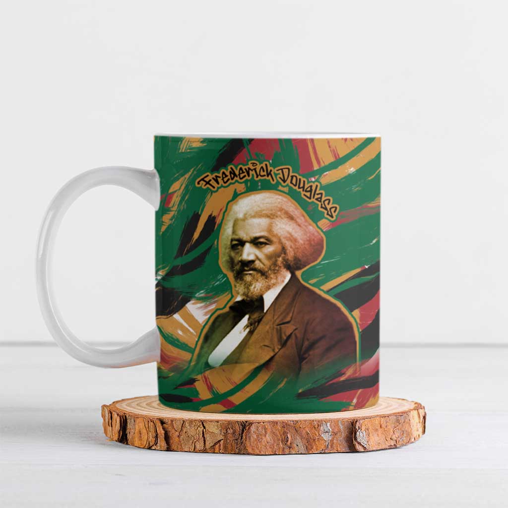 Frederick Douglass Ceramic Mug Green Abstract Design Civil Rights Leader Quote on Race and Humanity - African Pride