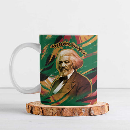 Frederick Douglass Ceramic Mug Green Abstract Design Civil Rights Leader Quote on Race and Humanity - African Pride