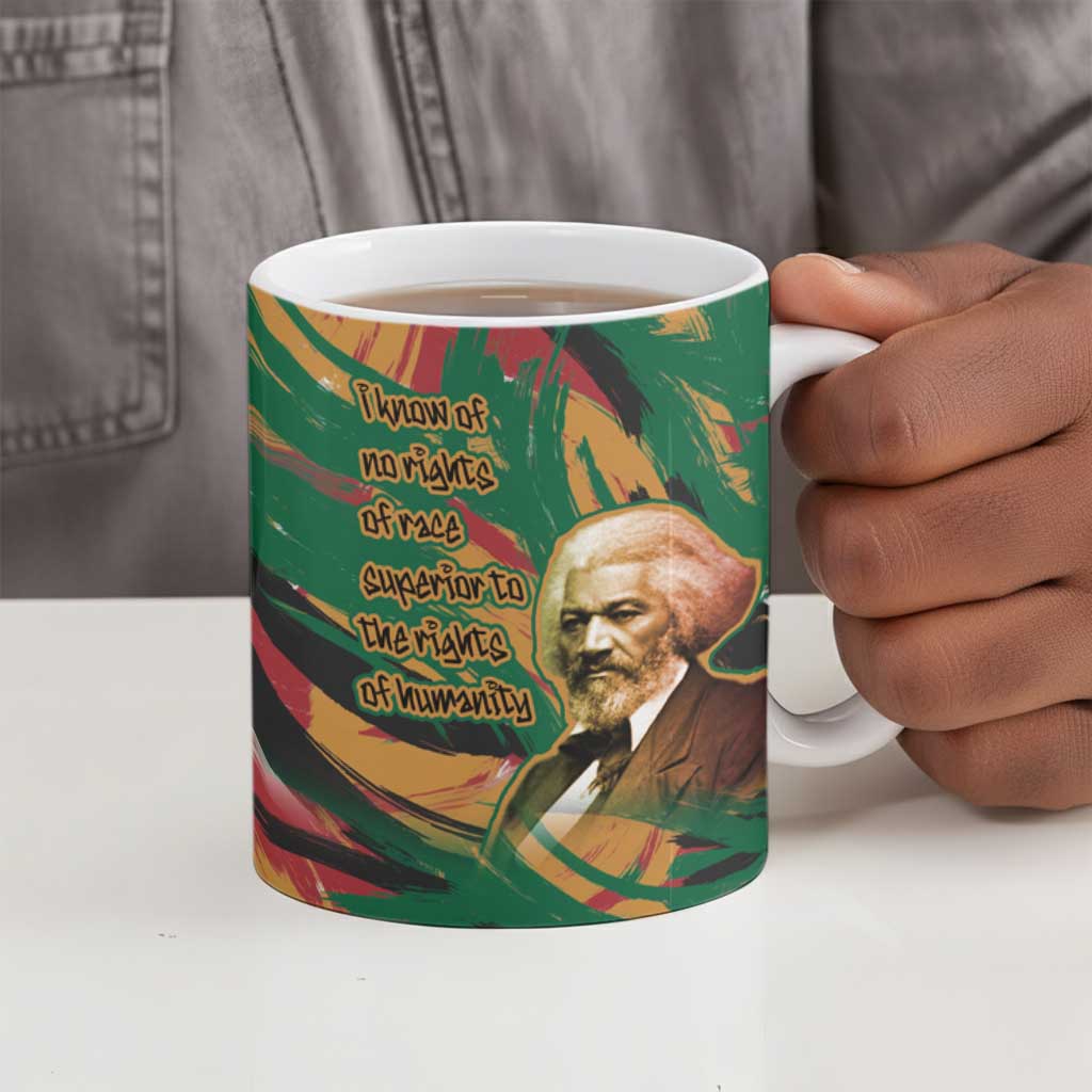 Frederick Douglass Ceramic Mug Green Abstract Design Civil Rights Leader Quote on Race and Humanity - African Pride