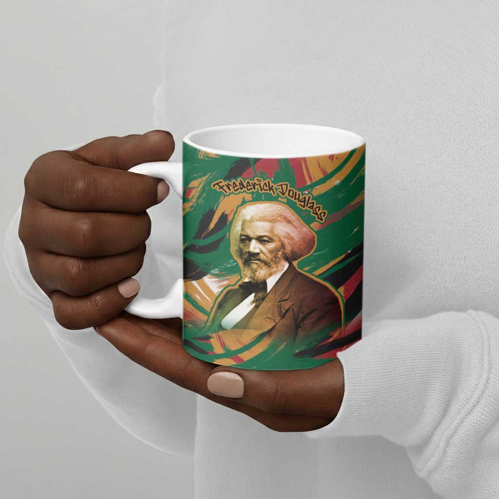 Frederick Douglass Ceramic Mug Green Abstract Design Civil Rights Leader Quote on Race and Humanity - African Pride
