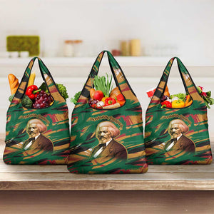 Frederick Douglass Grocery Bag Green Abstract Design Civil Rights Leader Quote on Race and Humanity - African Pride