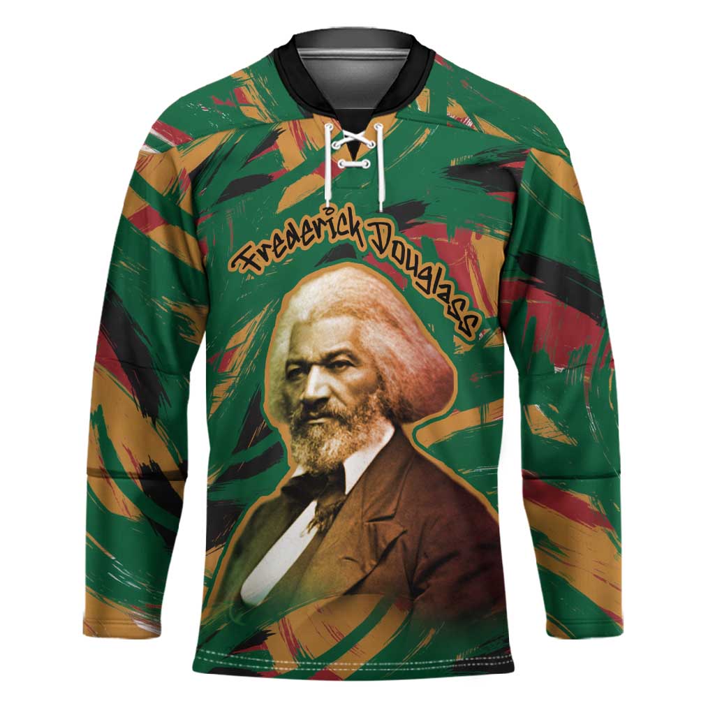 Frederick Douglass Hockey Jersey Green Abstract Design Civil Rights Leader Quote on Race and Humanity - African Pride