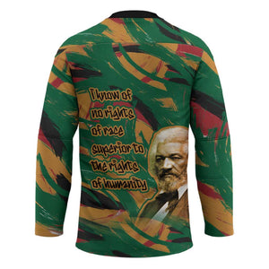 Frederick Douglass Hockey Jersey Green Abstract Design Civil Rights Leader Quote on Race and Humanity - African Pride