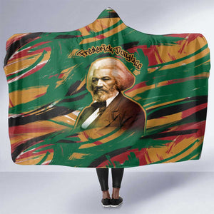 Frederick Douglass Hooded Blanket Green Abstract Design Civil Rights Leader Quote on Race and Humanity - African Pride