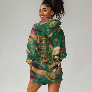 Frederick Douglass Hoodie Dress Green Abstract Design Civil Rights Leader Quote on Race and Humanity - African Pride