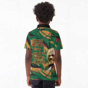 Frederick Douglass Kid Polo Shirt Green Abstract Design Civil Rights Leader Quote on Race and Humanity TS04
