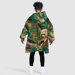 Frederick Douglass Kid Wearable Blanket Hoodie Green Abstract Design Civil Rights Leader Quote on Race and Humanity - African Pride