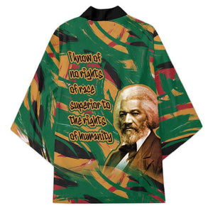 Frederick Douglass Kimono Green Abstract Design Civil Rights Leader Quote on Race and Humanity - African Pride