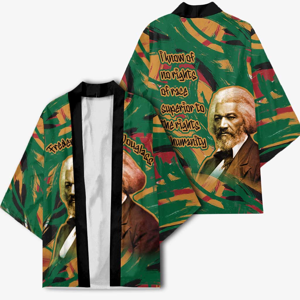 Frederick Douglass Kimono Green Abstract Design Civil Rights Leader Quote on Race and Humanity - African Pride