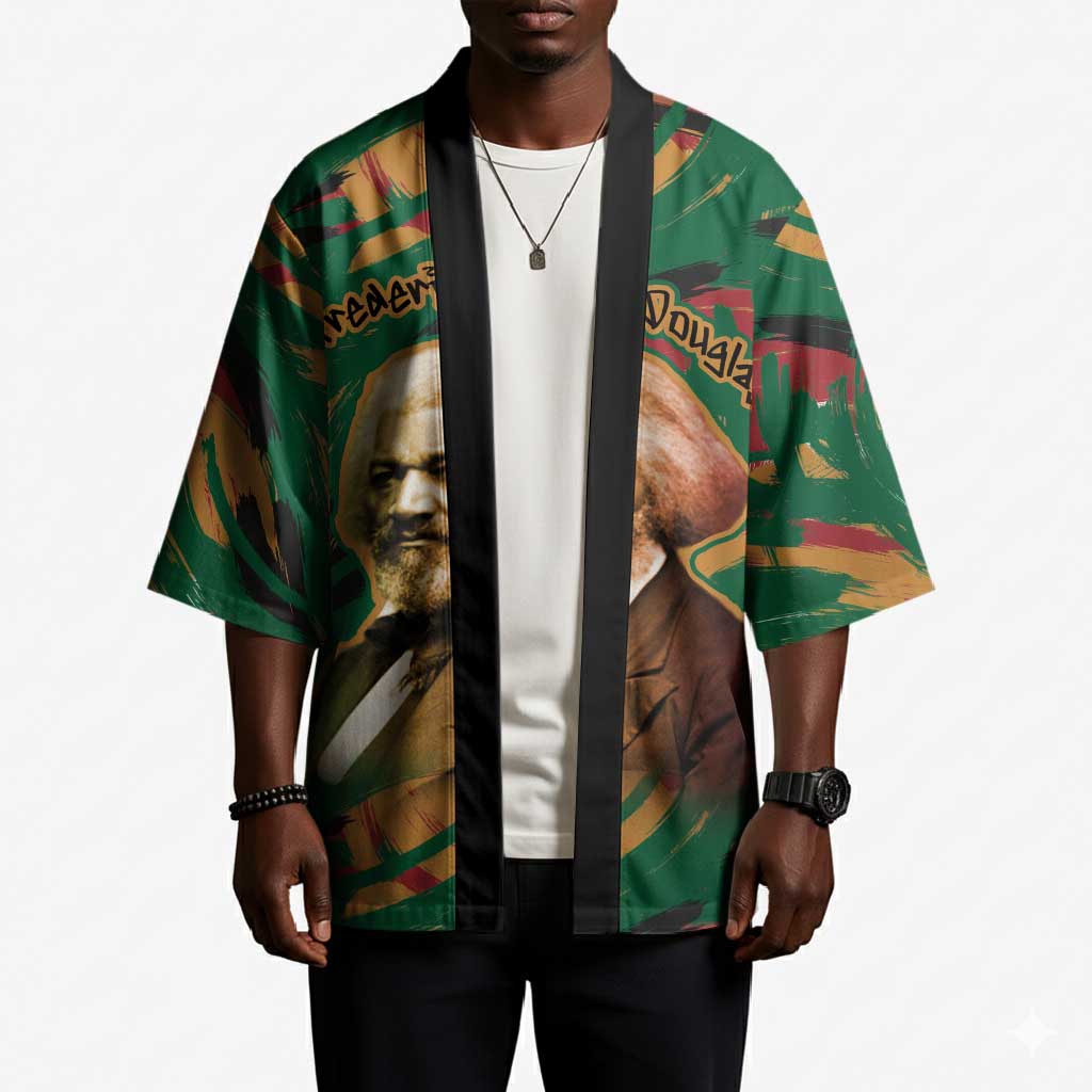 Frederick Douglass Kimono Green Abstract Design Civil Rights Leader Quote on Race and Humanity - African Pride