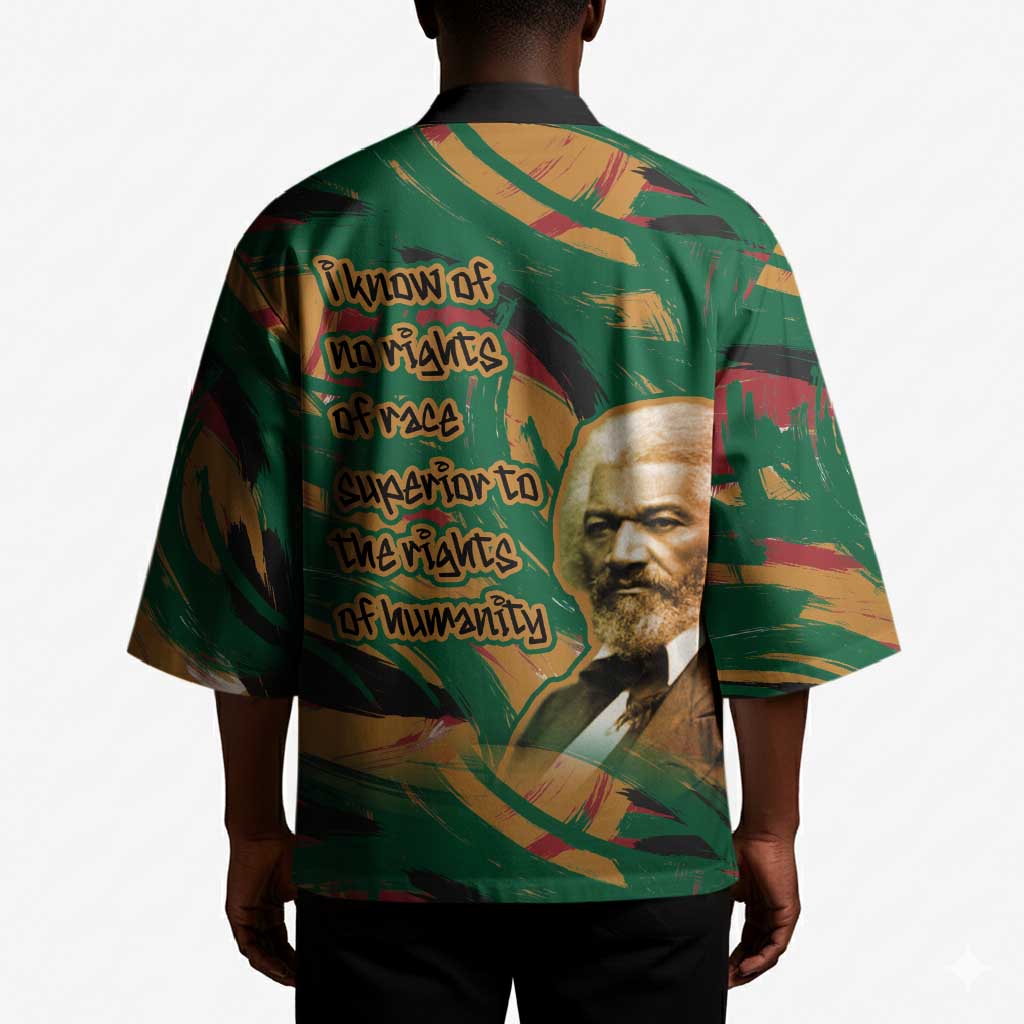 Frederick Douglass Kimono Green Abstract Design Civil Rights Leader Quote on Race and Humanity - African Pride