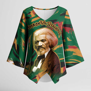 Frederick Douglass Kimono Sleeve Blouse Green Abstract Design Civil Rights Leader Quote on Race and Humanity - African Pride