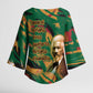 Frederick Douglass Kimono Sleeve Blouse Green Abstract Design Civil Rights Leader Quote on Race and Humanity - African Pride