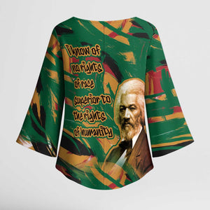 Frederick Douglass Kimono Sleeve Blouse Green Abstract Design Civil Rights Leader Quote on Race and Humanity - African Pride
