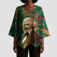 Frederick Douglass Kimono Sleeve Blouse Green Abstract Design Civil Rights Leader Quote on Race and Humanity - African Pride