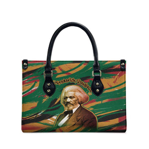 Frederick Douglass Leather Bag Green Abstract Design Civil Rights Leader Quote on Race and Humanity - African Pride
