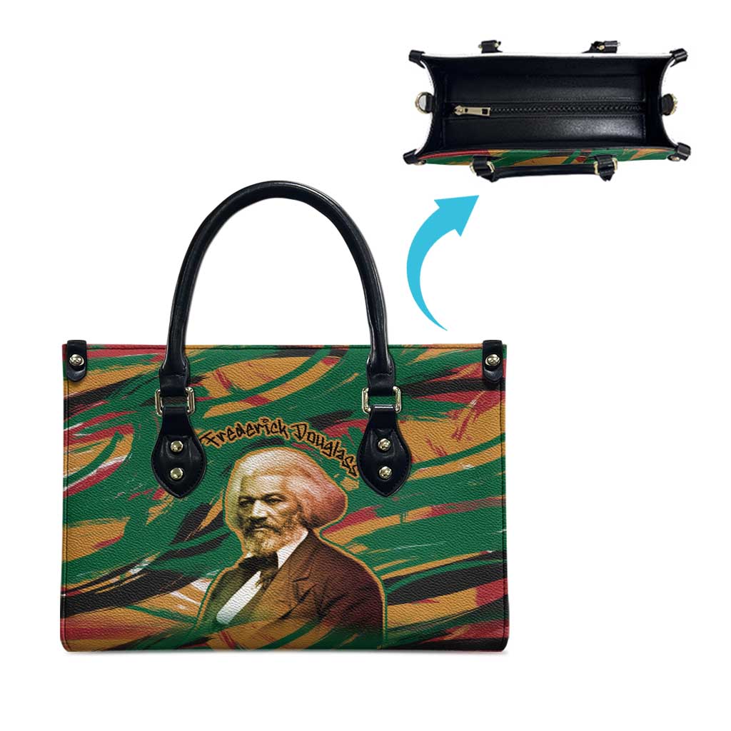 Frederick Douglass Leather Bag Green Abstract Design Civil Rights Leader Quote on Race and Humanity - African Pride