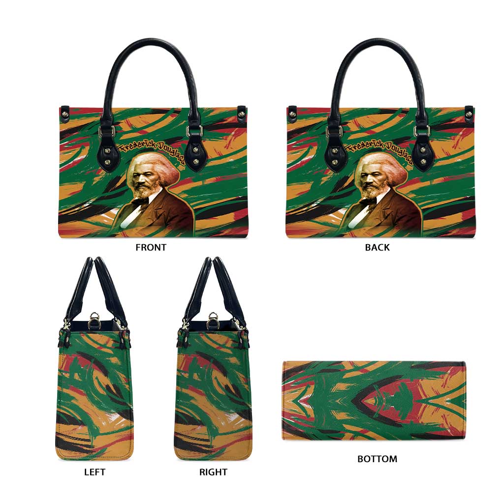 Frederick Douglass Leather Bag Green Abstract Design Civil Rights Leader Quote on Race and Humanity - African Pride